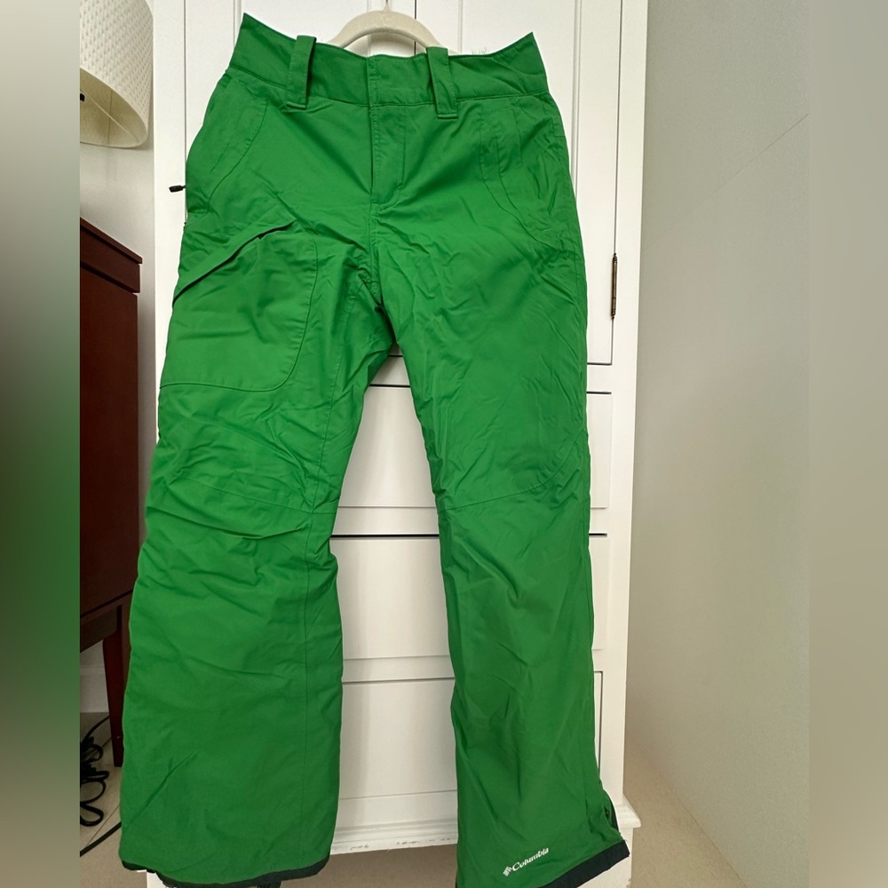 Columbia women green ski pants, size Small, Thermal Comfort Omni-Heat technology